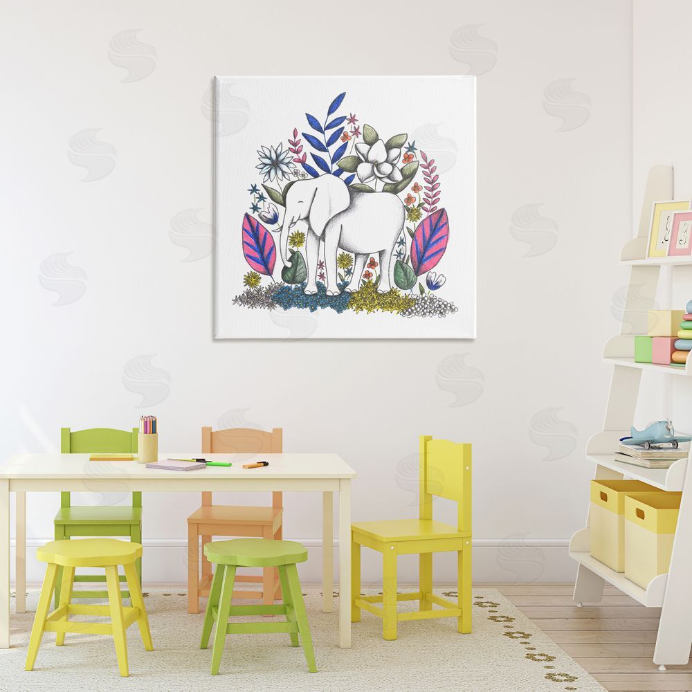 Cecilia Battaini Elephant in Midst of Flowers Stretched Canvas Wall Art Print in Room