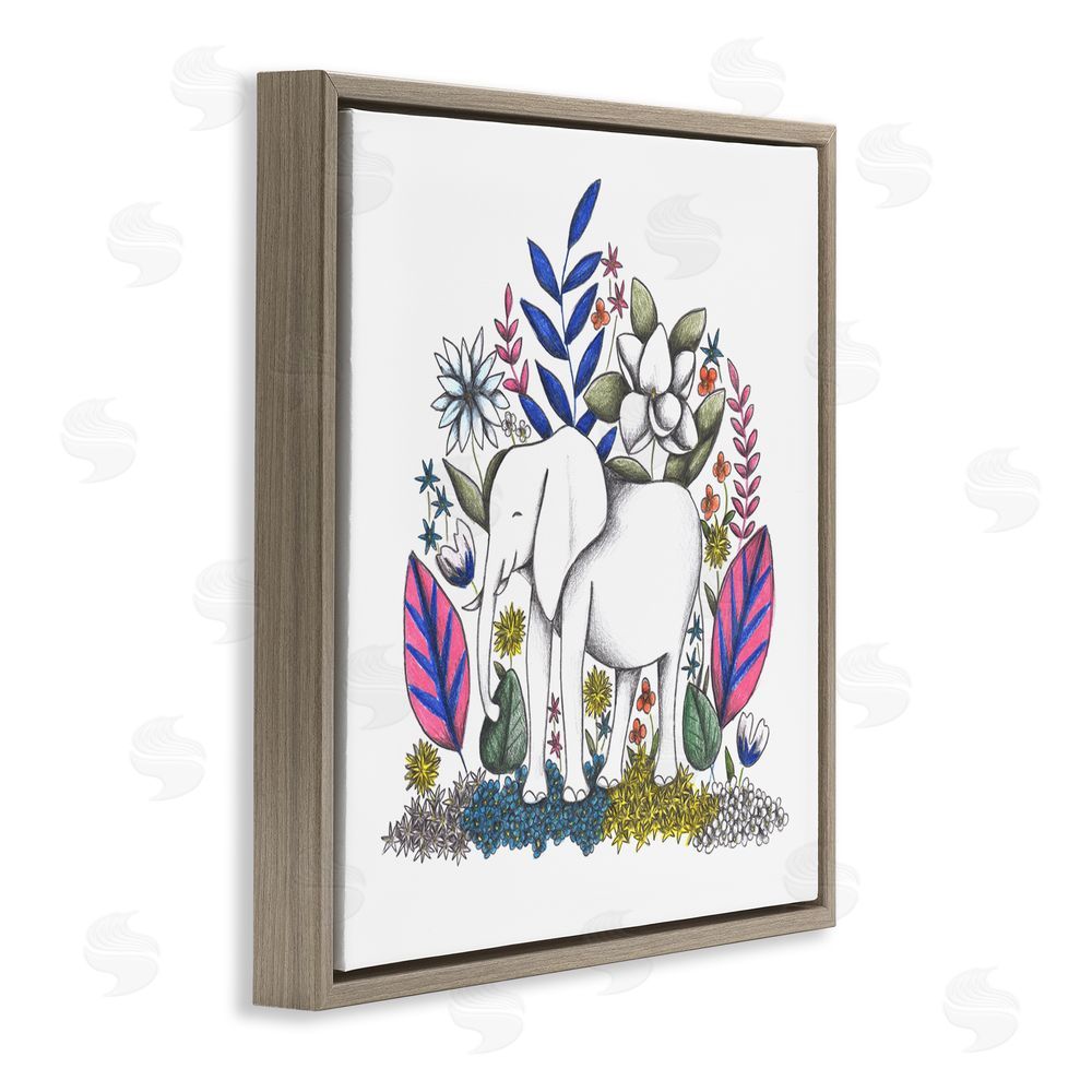 Cecilia Battaini Elephant in Midst of Flowers Brown Floating Frame Canvas Wall Art Print