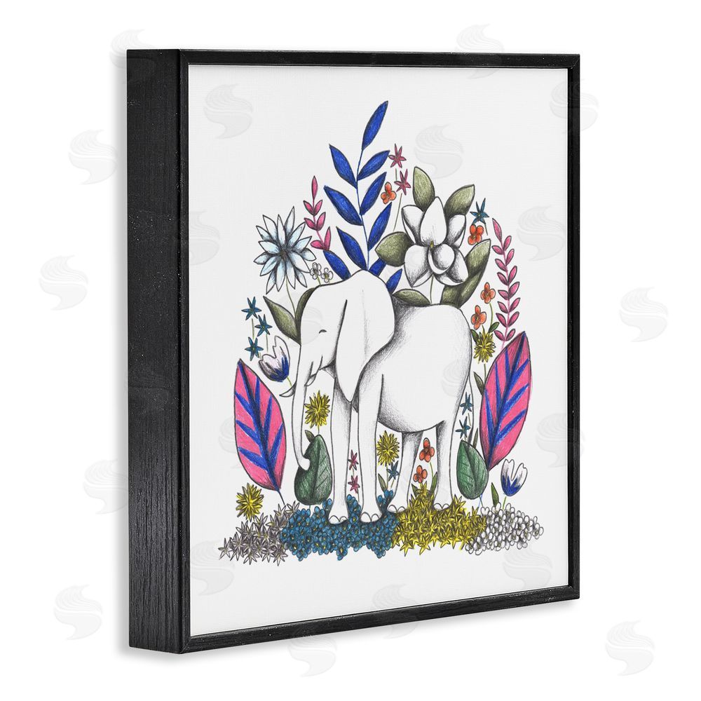 Cecilia Battaini Elephant in Midst of Flowers Black Framed Giclee Print Wall Art