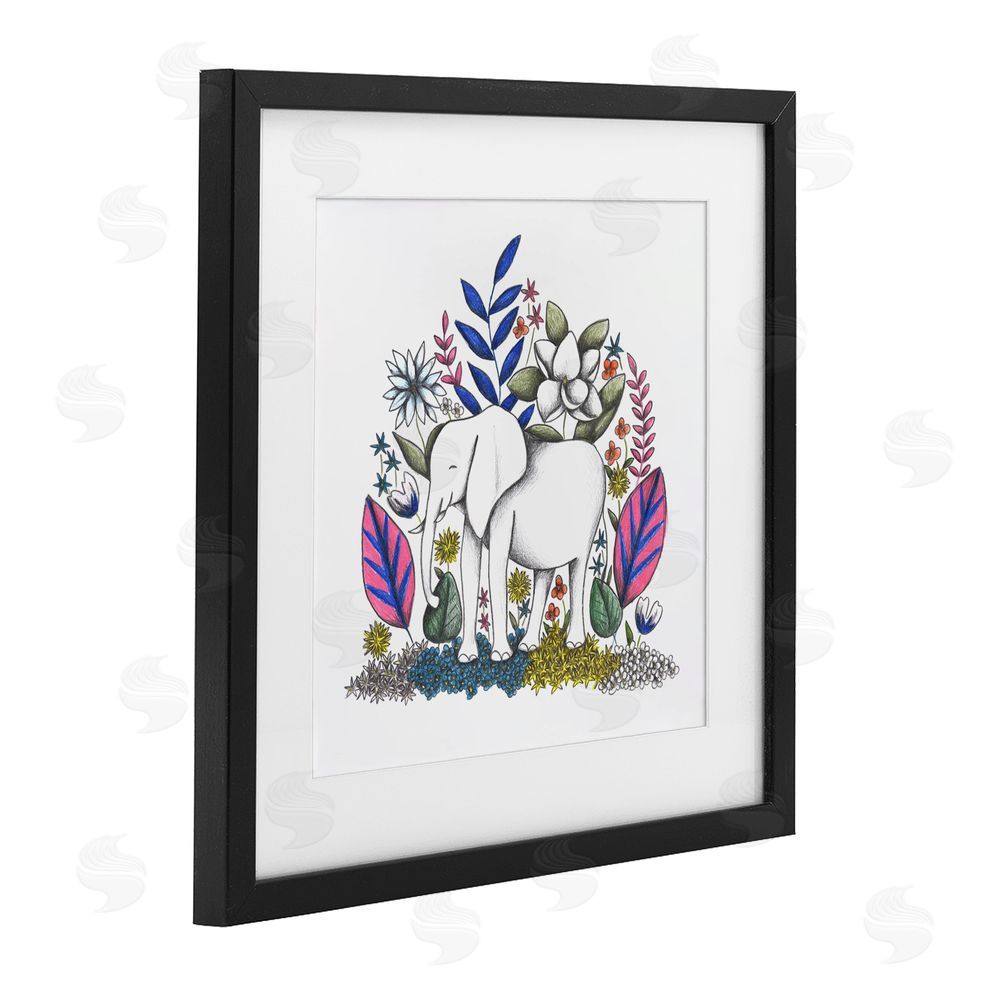 Cecilia Battaini Elephant in Midst of Flowers Black Framed Print Under Glass Wall Art