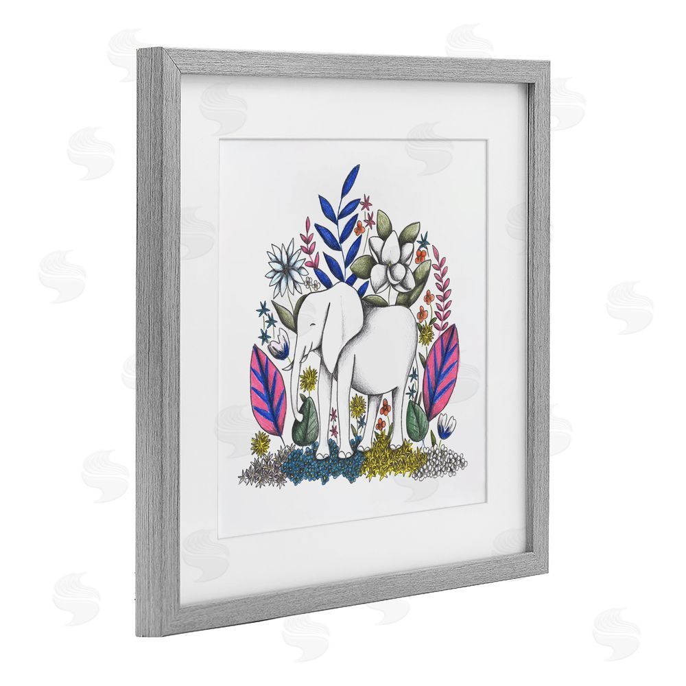 Cecilia Battaini Elephant in Midst of Flowers Gray Framed Print Under Glass Wall Art