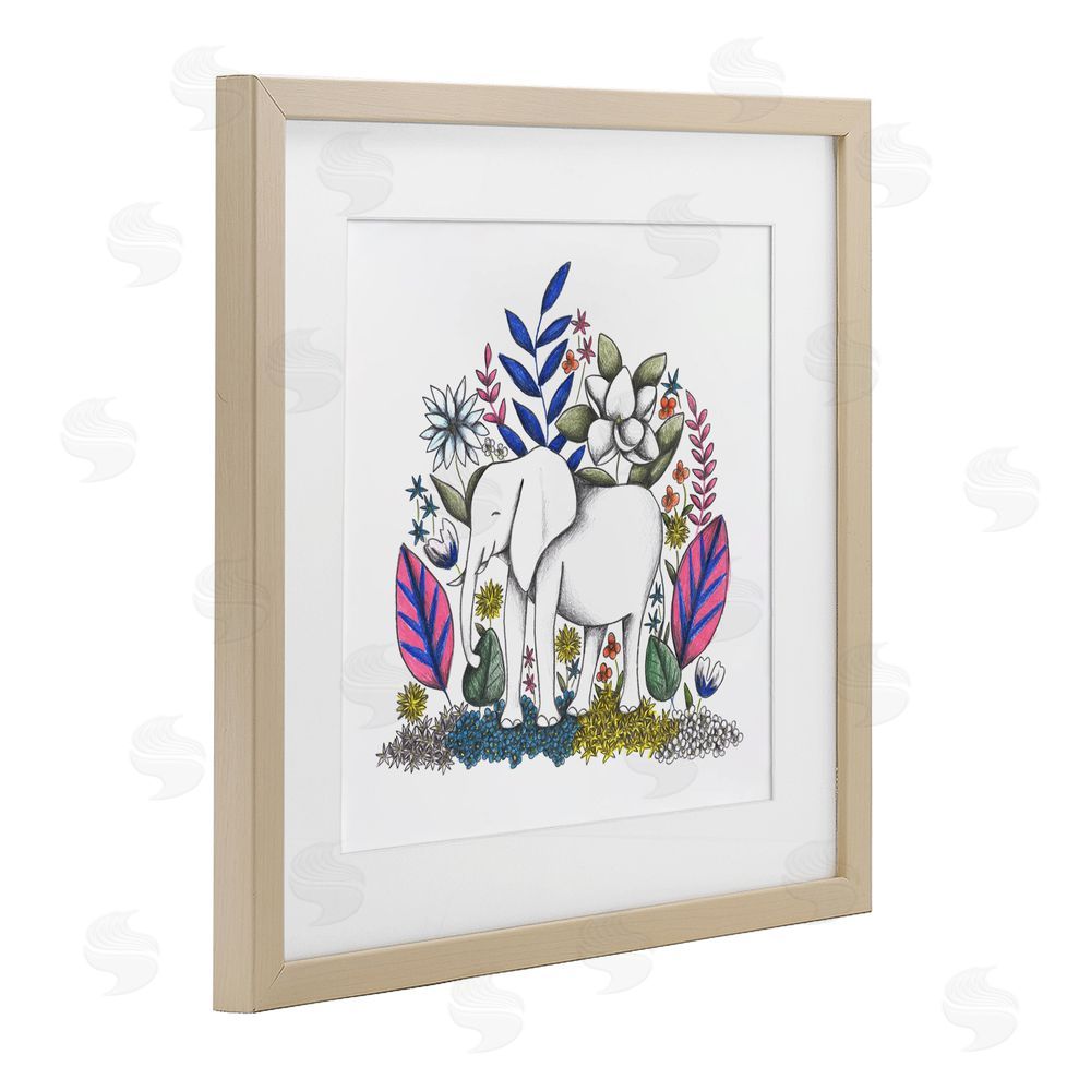 Cecilia Battaini Elephant in Midst of Flowers Brown Framed Print Under Glass Wall Art