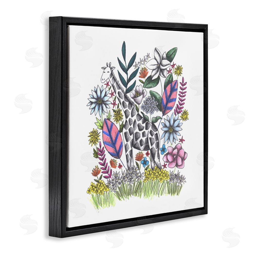 Cecilia Battaini Giraffe in Midst of Flowers Black Floating Frame Canvas Wall Art Print