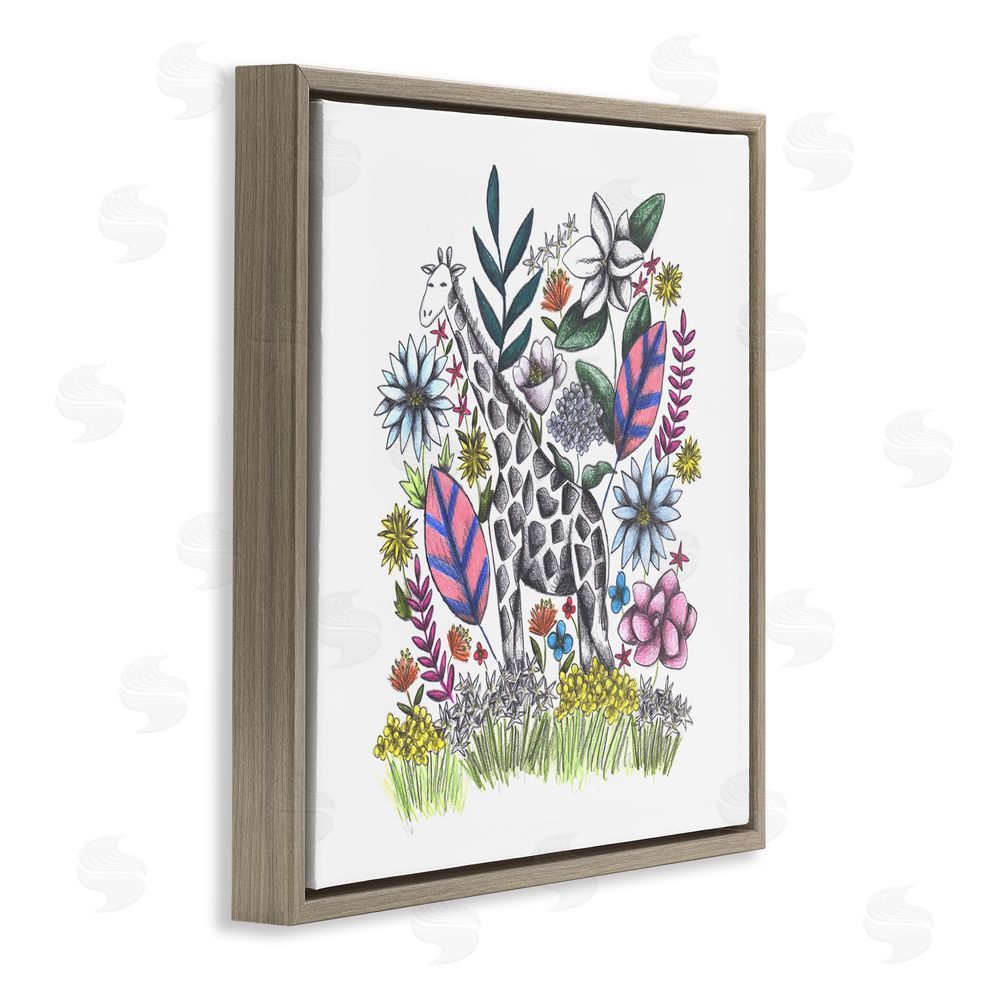 Cecilia Battaini Giraffe in Midst of Flowers Brown Floating Frame Canvas Wall Art Print