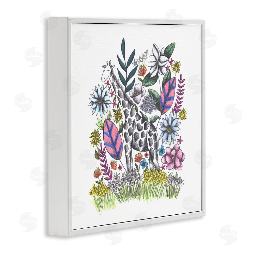Cecilia Battaini Giraffe in Midst of Flowers White Framed Giclee Print Wall Art