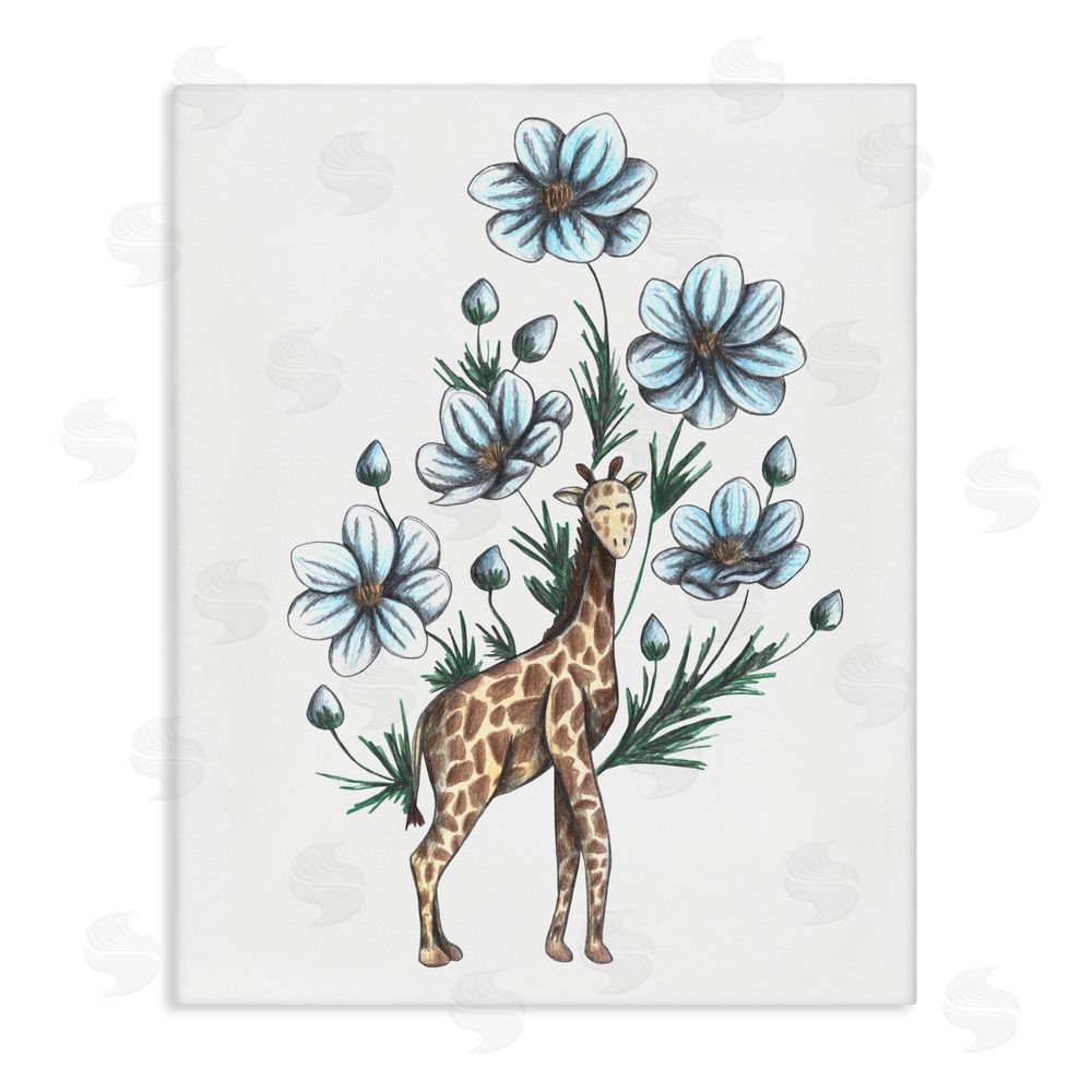 Cecilia Battaini Giraffe with Flower Blossoms Stretched Canvas Wall Art Print