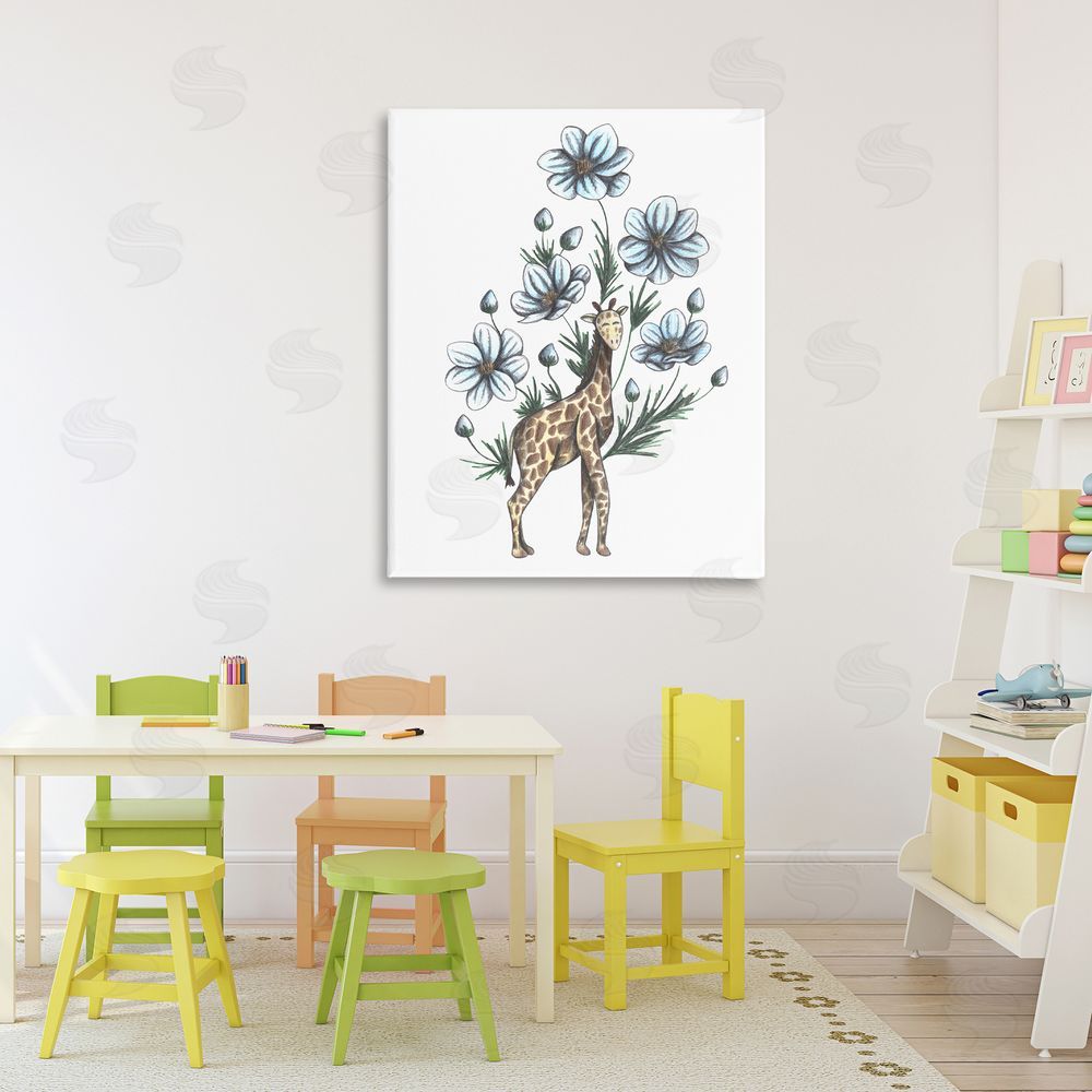 Cecilia Battaini Giraffe with Flower Blossoms Stretched Canvas Wall Art Print in Room