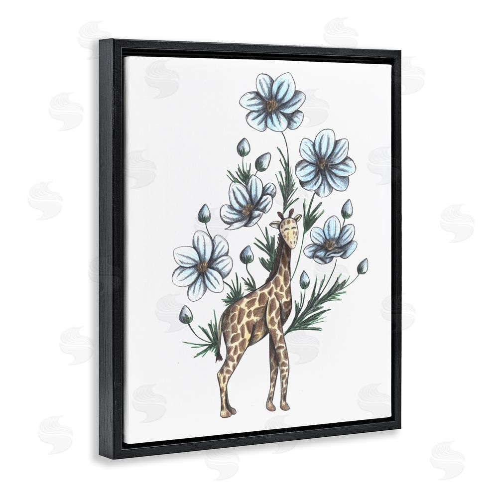 Cecilia Battaini Giraffe with Flower Blossoms Black Floating Frame Canvas Wall Art Print