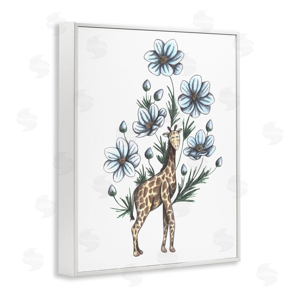 Cecilia Battaini Giraffe with Flower Blossoms White Framed Giclee Print Wall Art