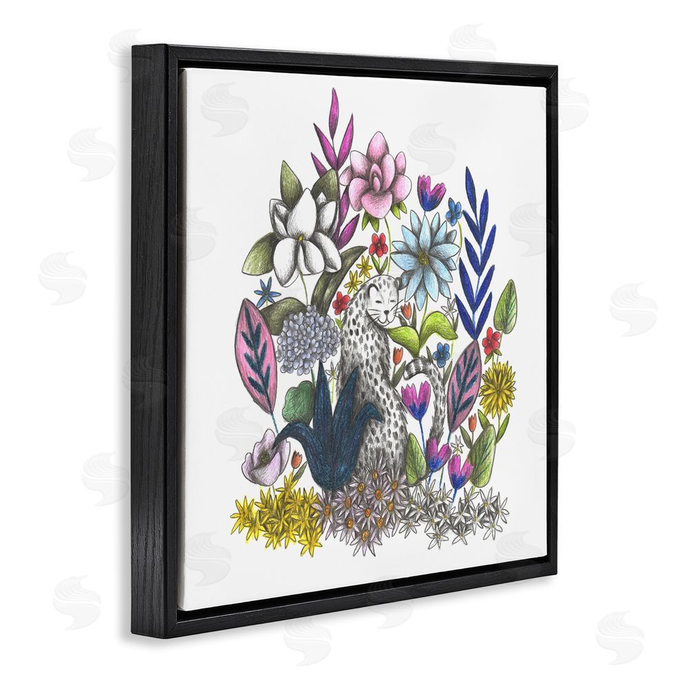 Cecilia Battaini Leopard in Midst of Flowers Black Floating Frame Canvas Wall Art Print