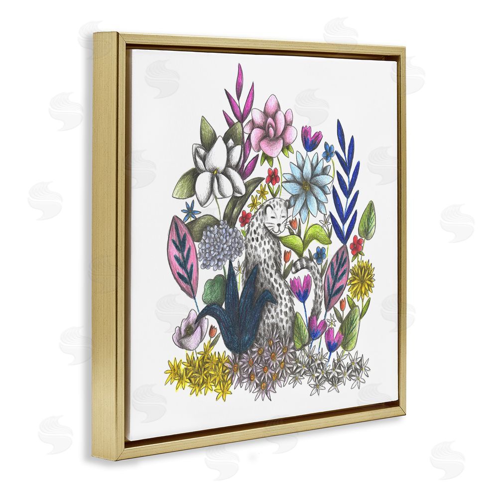 Cecilia Battaini Leopard in Midst of Flowers Gold Floating Frame Canvas Wall Art Print