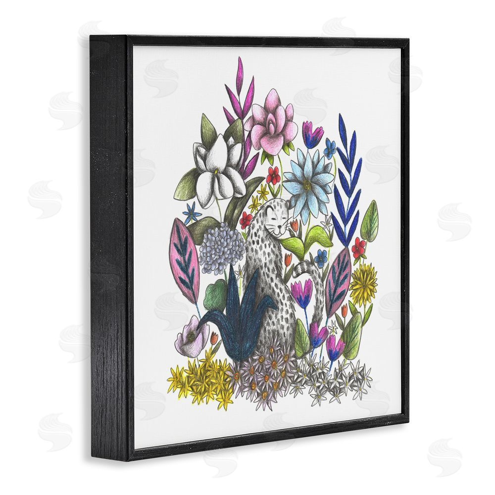 Cecilia Battaini Leopard in Midst of Flowers Black Framed Giclee Print Wall Art