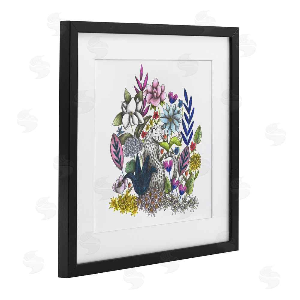 Cecilia Battaini Leopard in Midst of Flowers Black Framed Print Under Glass Wall Art