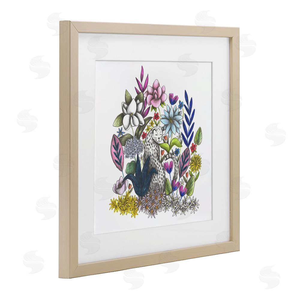 Cecilia Battaini Leopard in Midst of Flowers Brown Framed Print Under Glass Wall Art
