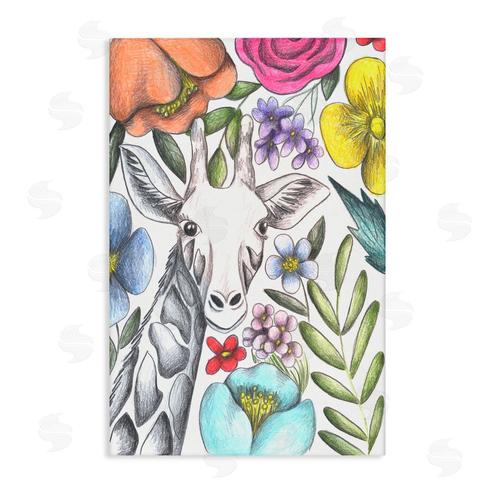 Cecilia Battaini Giraffe In The Midst of Flowers Stretched Canvas Wall Art Print