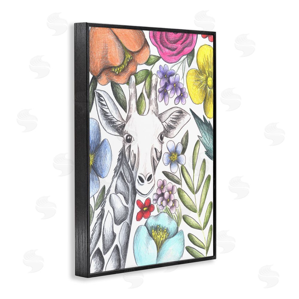 Cecilia Battaini Giraffe In The Midst of Flowers Black Framed Giclee Print Wall Art