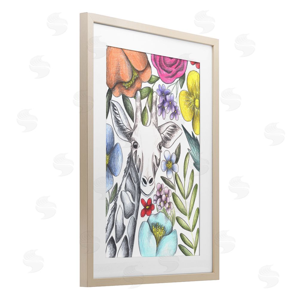 Cecilia Battaini Giraffe In The Midst of Flowers Brown Framed Print Under Glass Wall Art