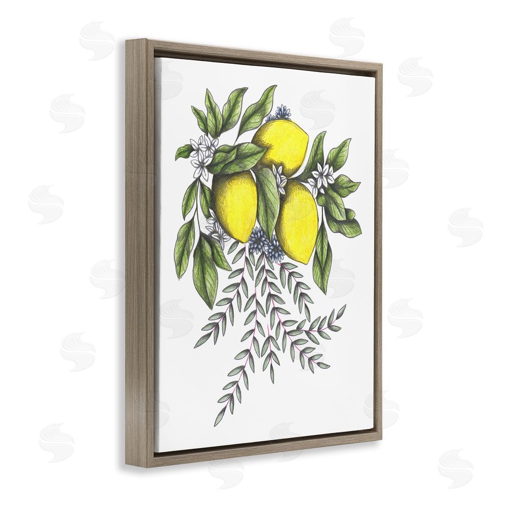 Cecilia Battaini Lemons & Flowers Vintage Sketch Brown Floating Frame Canvas Wall Art Print