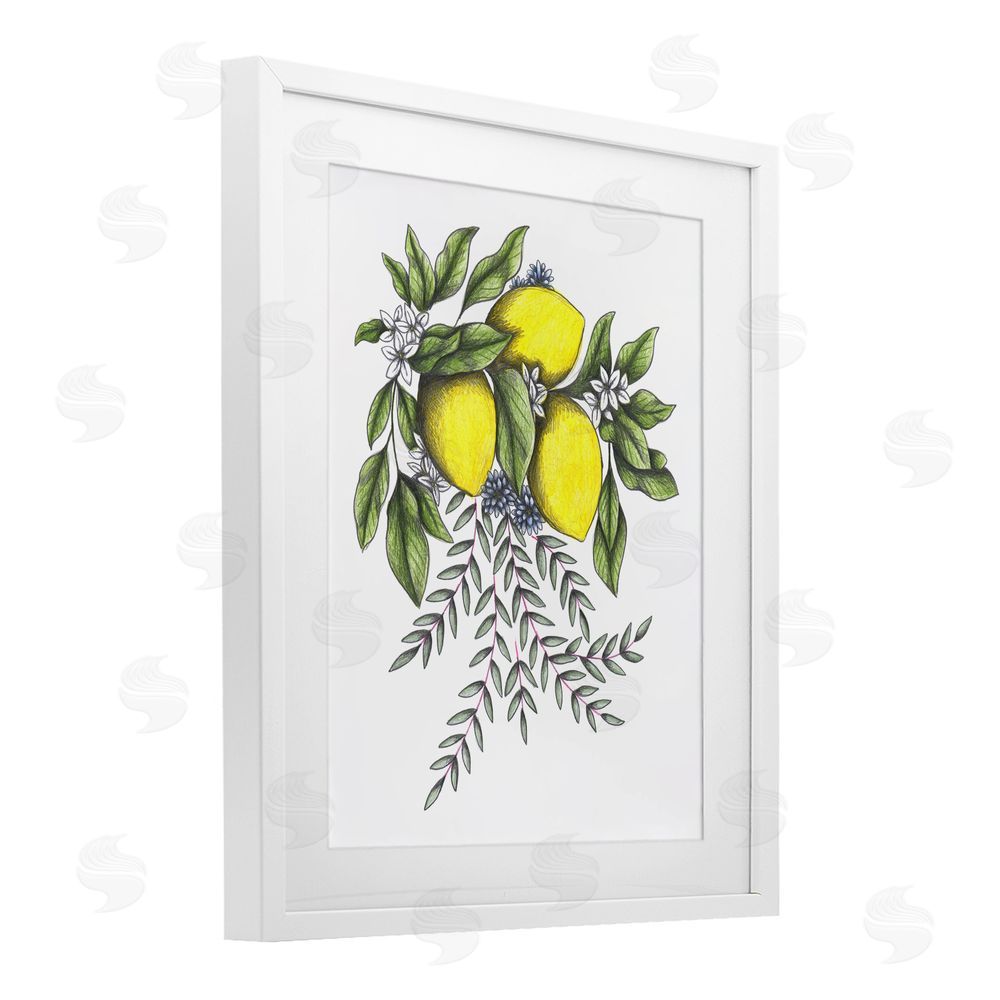 Cecilia Battaini Lemons & Flowers Vintage Sketch White Framed Print Under Glass Wall Art