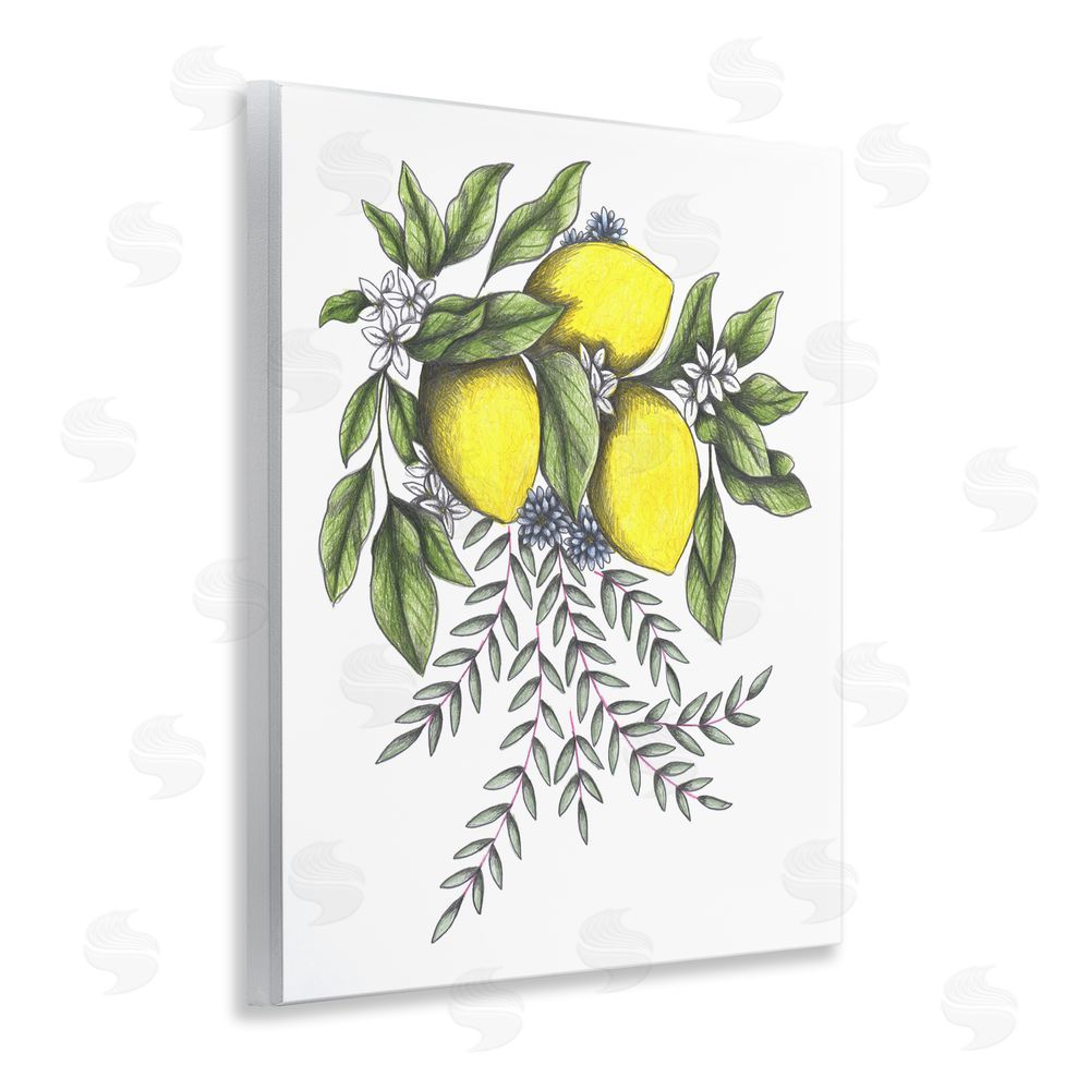 Cecilia Battaini Lemons & Flowers Vintage Sketch Wooden Wall Plaque Art Print