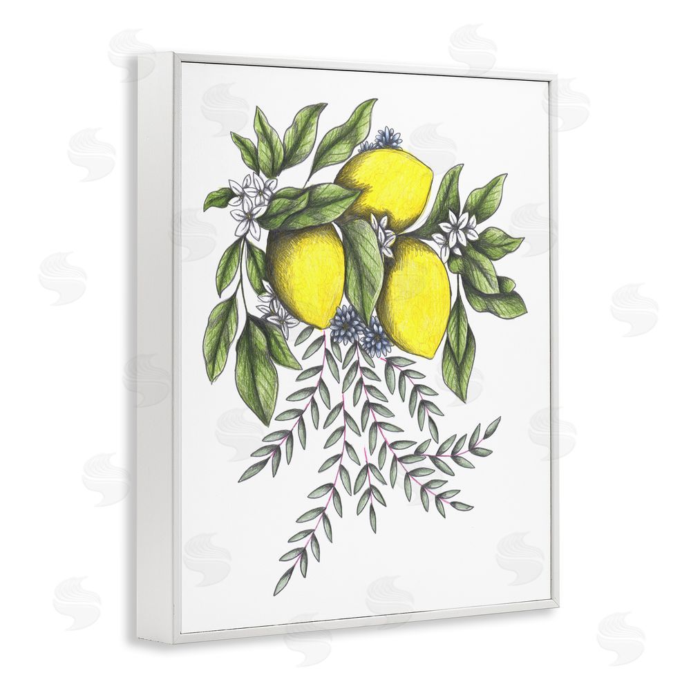 Cecilia Battaini Lemons & Flowers Vintage Sketch White Framed Giclee Print Wall Art