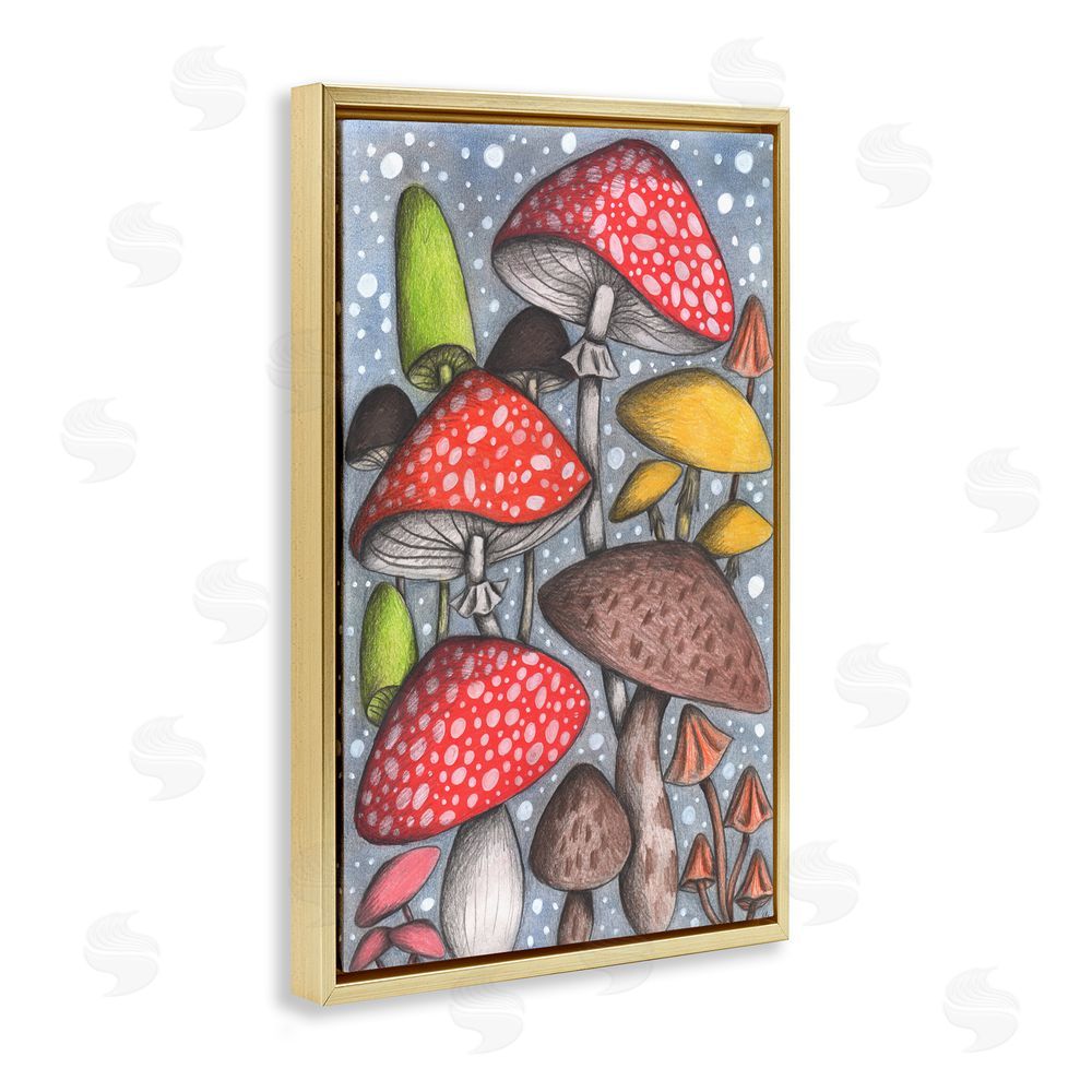 Cecilia Battaini Sketched Magical Mushrooms Gold Floating Frame Canvas Wall Art Print