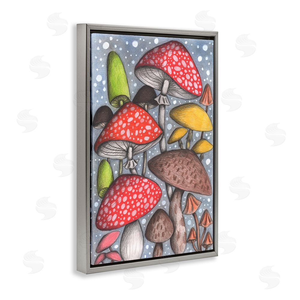Cecilia Battaini Sketched Magical Mushrooms Gray Floating Frame Canvas Wall Art Print