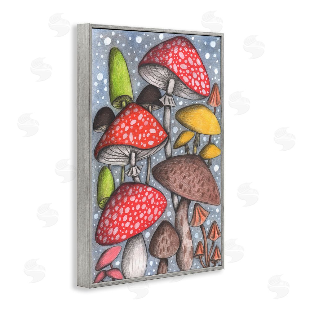 Cecilia Battaini Sketched Magical Mushrooms Gray Framed Giclee Print Wall Art