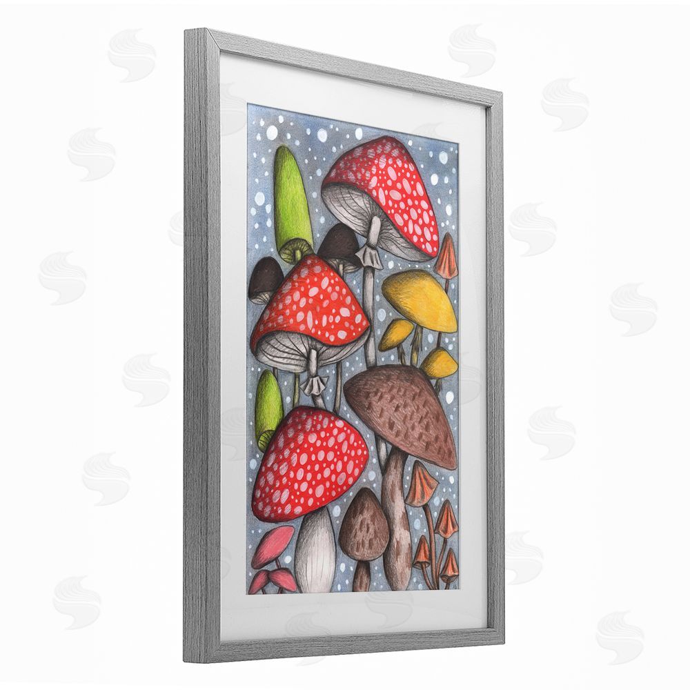 Cecilia Battaini Sketched Magical Mushrooms Gray Framed Print Under Glass Wall Art