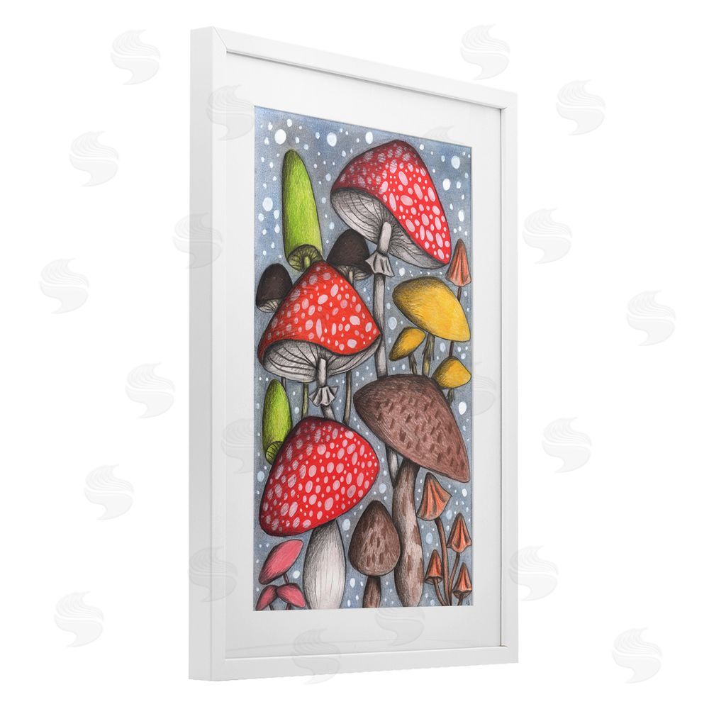 Cecilia Battaini Sketched Magical Mushrooms White Framed Print Under Glass Wall Art