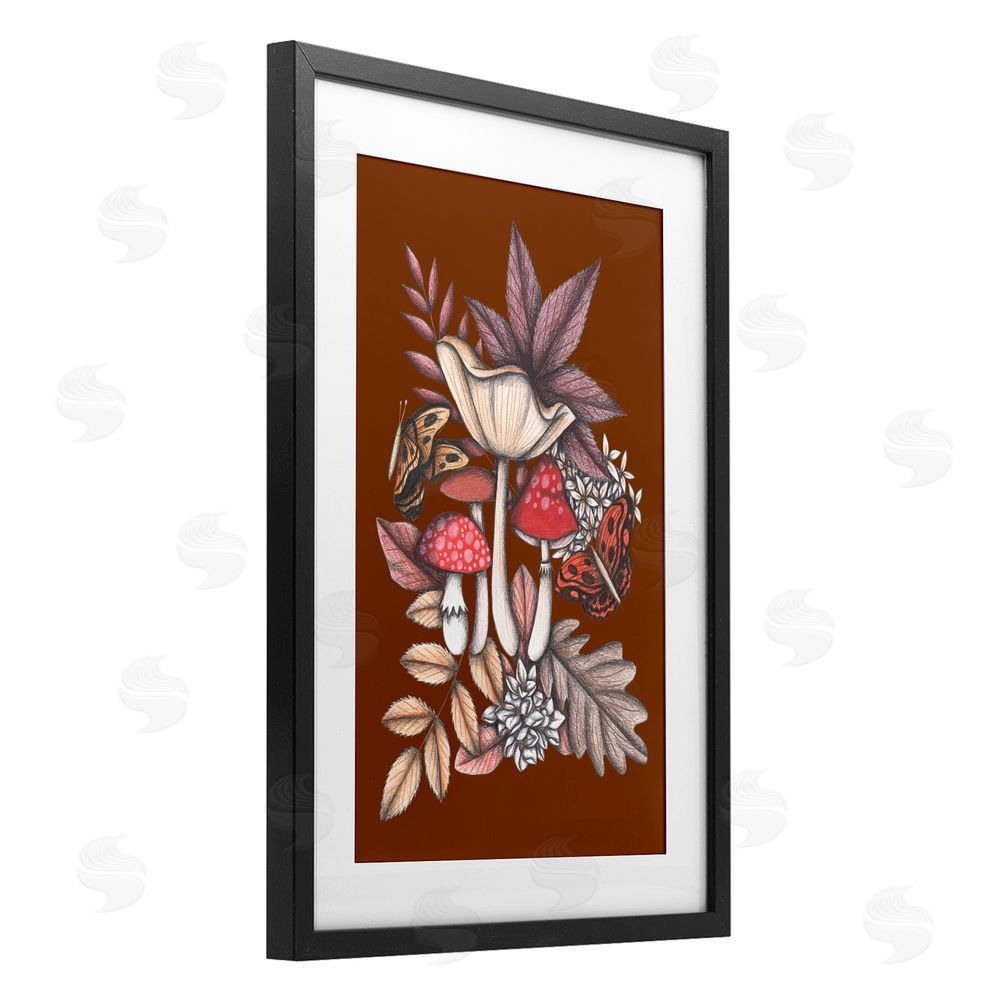 Cecilia Battaini Autumn Mushrooms Magic Black Framed Print Under Glass Wall Art