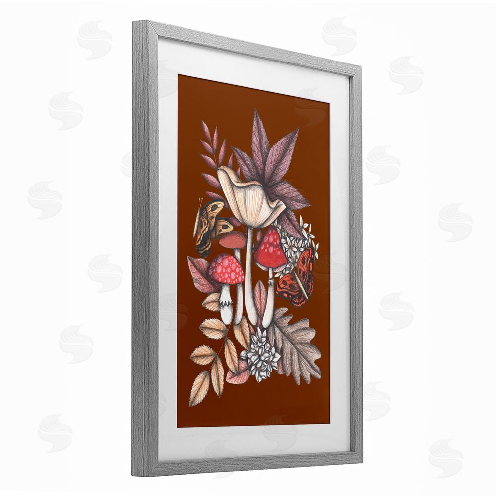 Cecilia Battaini Autumn Mushrooms Magic Gray Framed Print Under Glass Wall Art