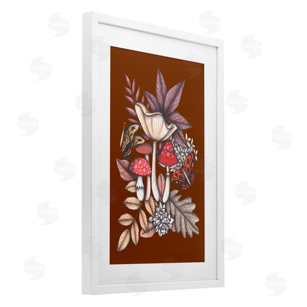 Cecilia Battaini Autumn Mushrooms Magic White Framed Print Under Glass Wall Art