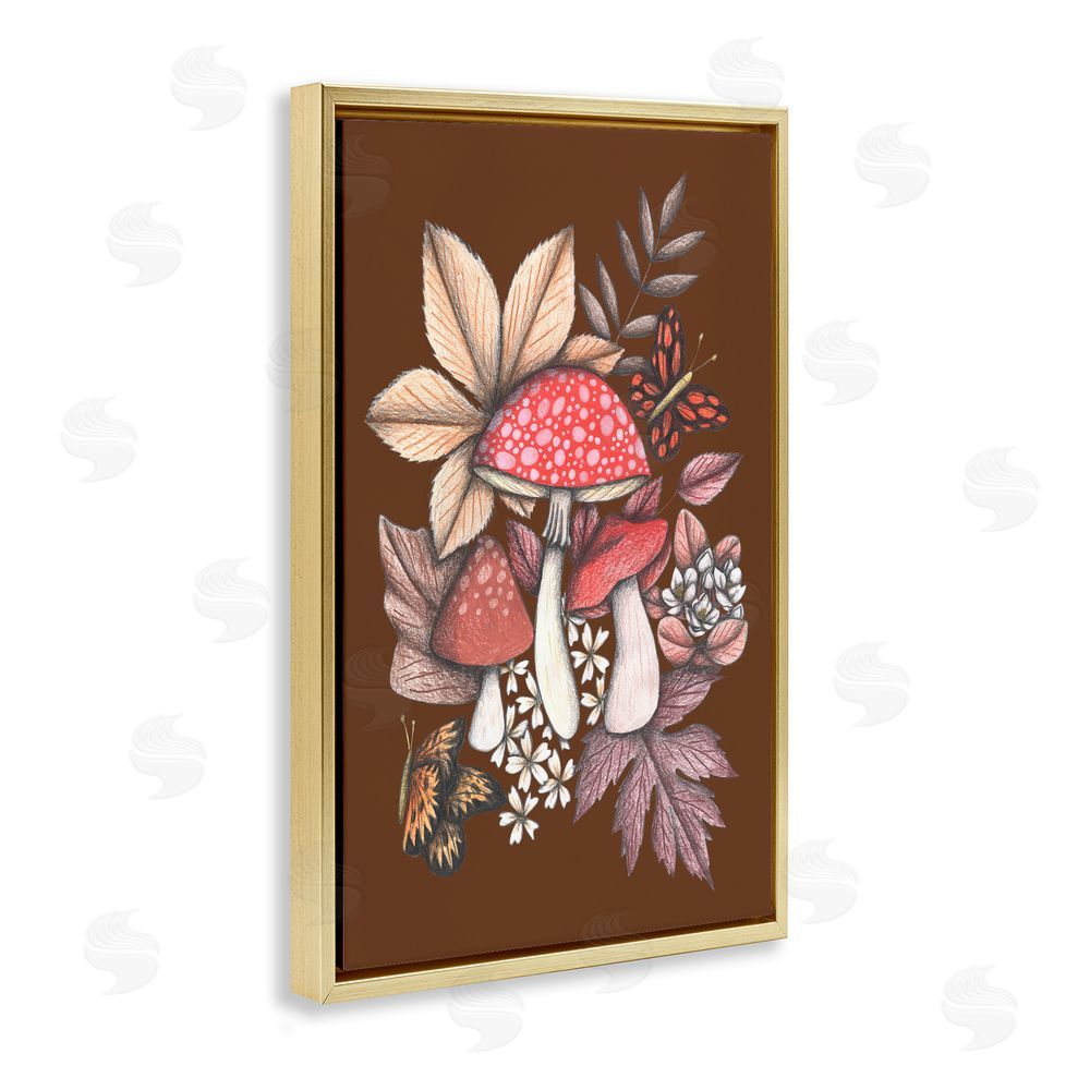 Cecilia Battaini Autumnal Mushrooms Magic Gold Floating Frame Canvas Wall Art Print