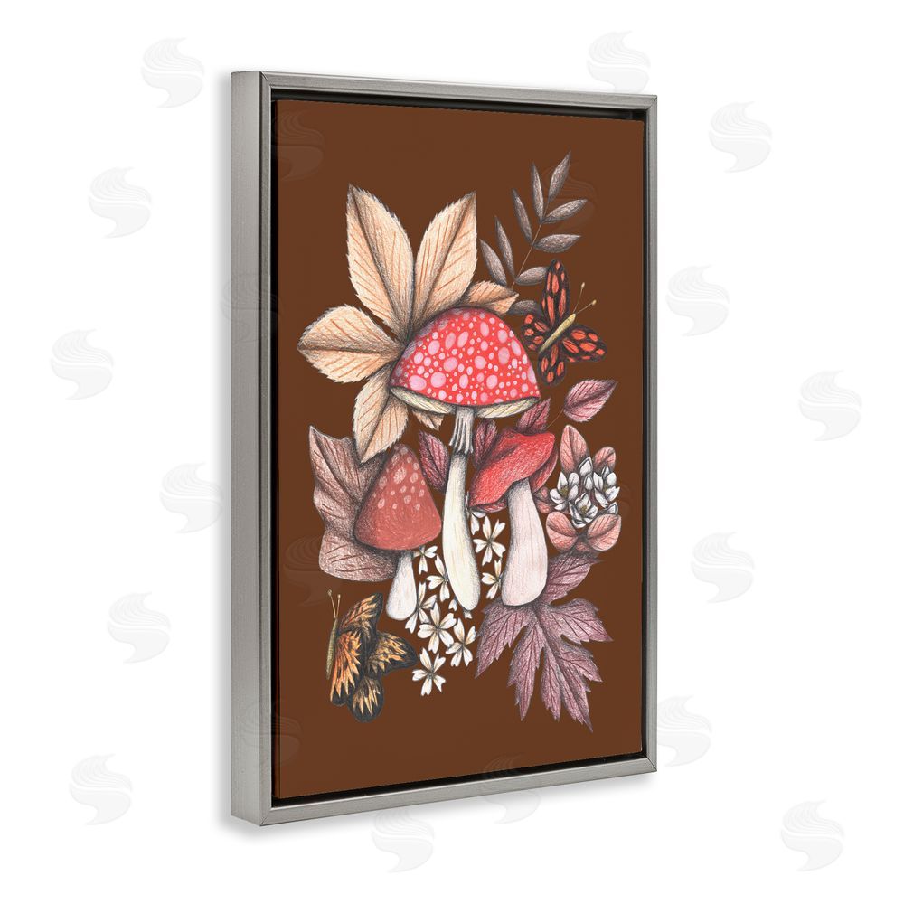 Cecilia Battaini Autumnal Mushrooms Magic Gray Floating Frame Canvas Wall Art Print