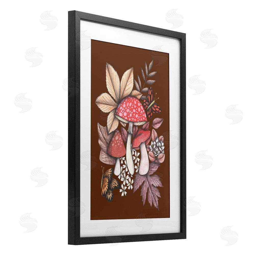 Cecilia Battaini Autumnal Mushrooms Magic Black Framed Print Under Glass Wall Art