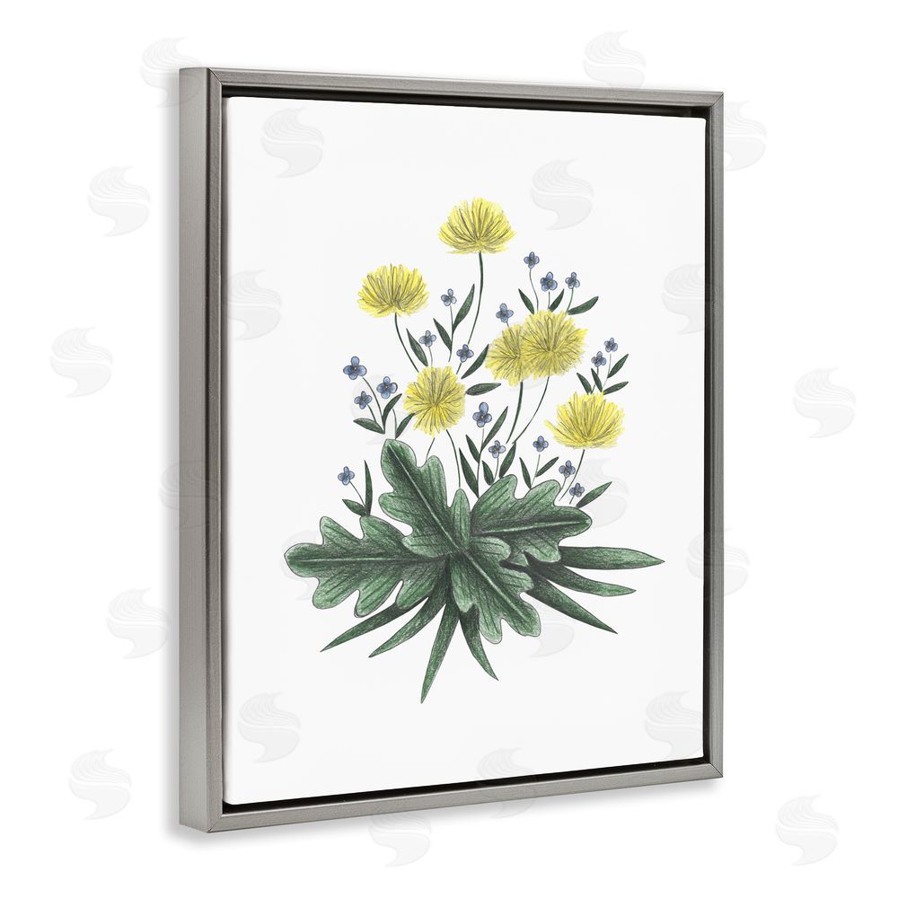 Cecilia Battaini Dandelion Flower Illustration Gray Floating Frame Canvas Wall Art Print