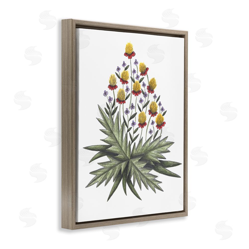 Cecilia Battaini Yellow Leafy Wild Flowers Brown Floating Frame Canvas Wall Art Print