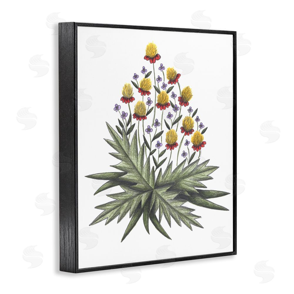 Cecilia Battaini Yellow Leafy Wild Flowers Black Framed Giclee Print Wall Art