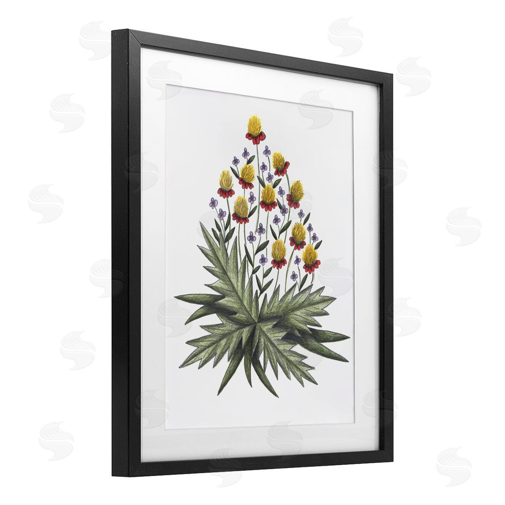 Cecilia Battaini Yellow Leafy Wild Flowers Black Framed Print Under Glass Wall Art