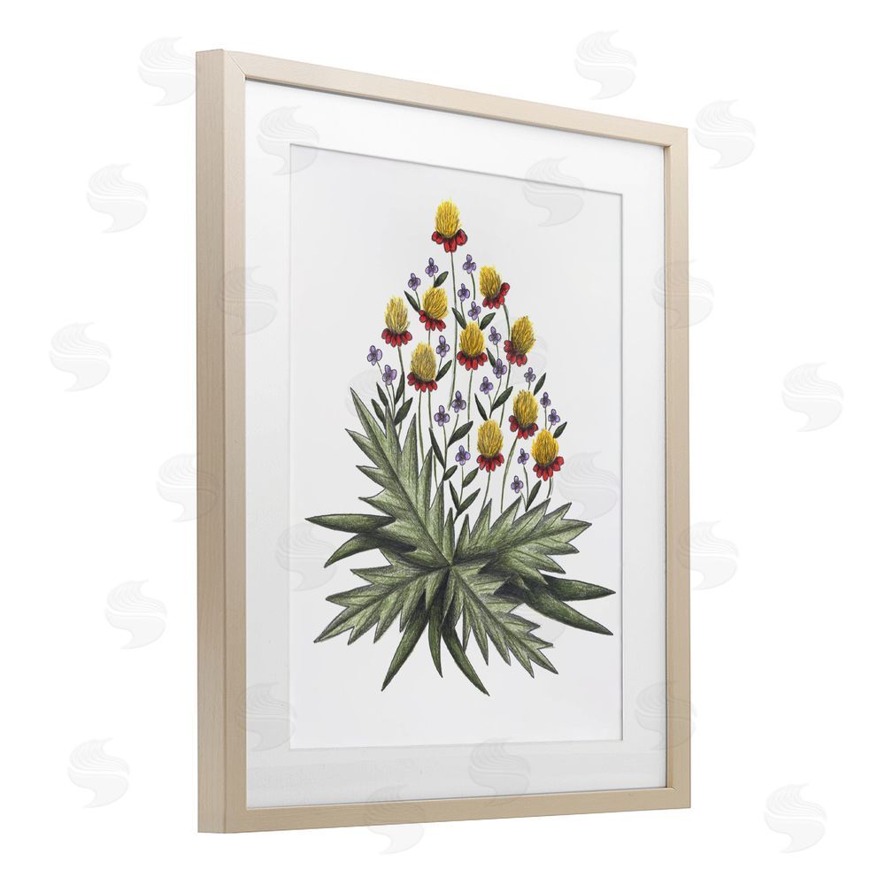 Cecilia Battaini Yellow Leafy Wild Flowers Brown Framed Print Under Glass Wall Art