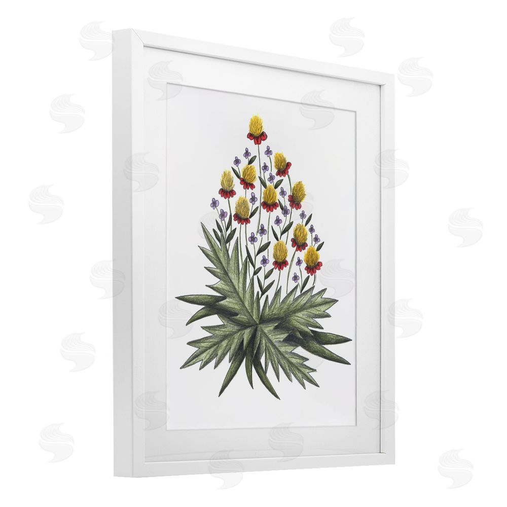 Cecilia Battaini Yellow Leafy Wild Flowers White Framed Print Under Glass Wall Art