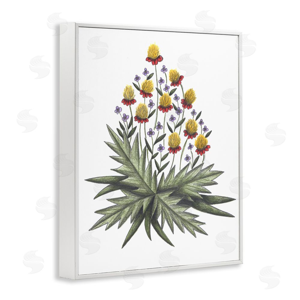 Cecilia Battaini Yellow Leafy Wild Flowers White Framed Giclee Print Wall Art
