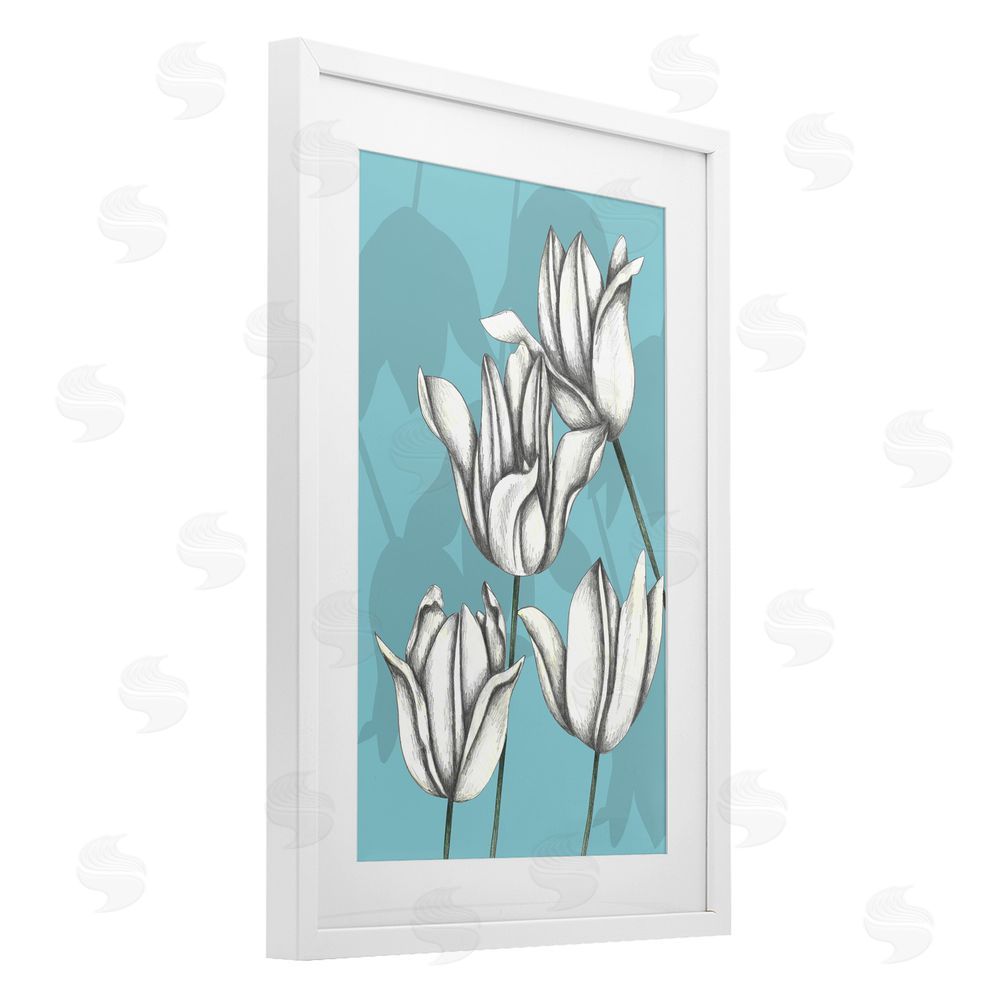 Cecilia Battaini Sketched Tulips Keep Growing White Framed Print Under Glass Wall Art