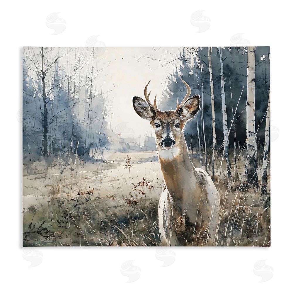 Franklyn Gregory Deer in Winter Wilderness Stretched Canvas Wall Art