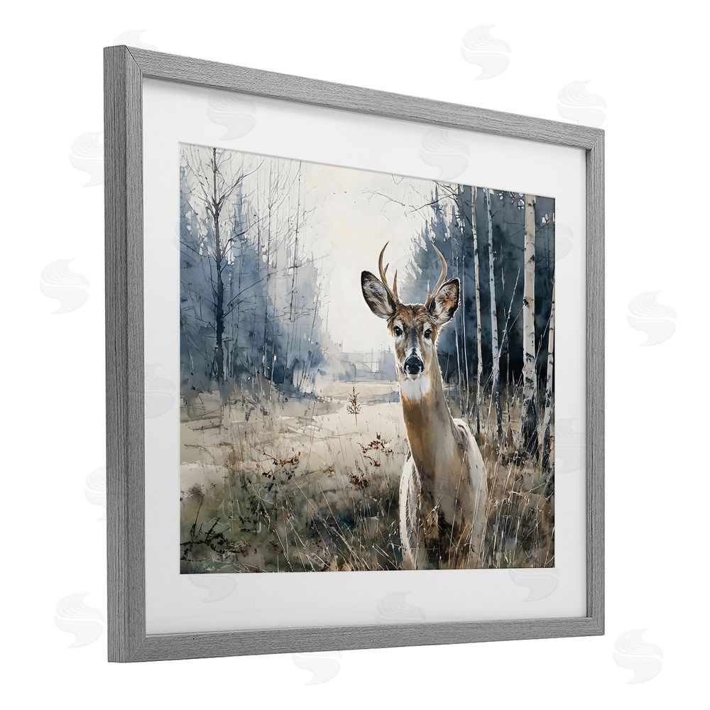 Franklyn Gregory Deer in Winter Wilderness Gray Framed Print Under Glass Wall Art