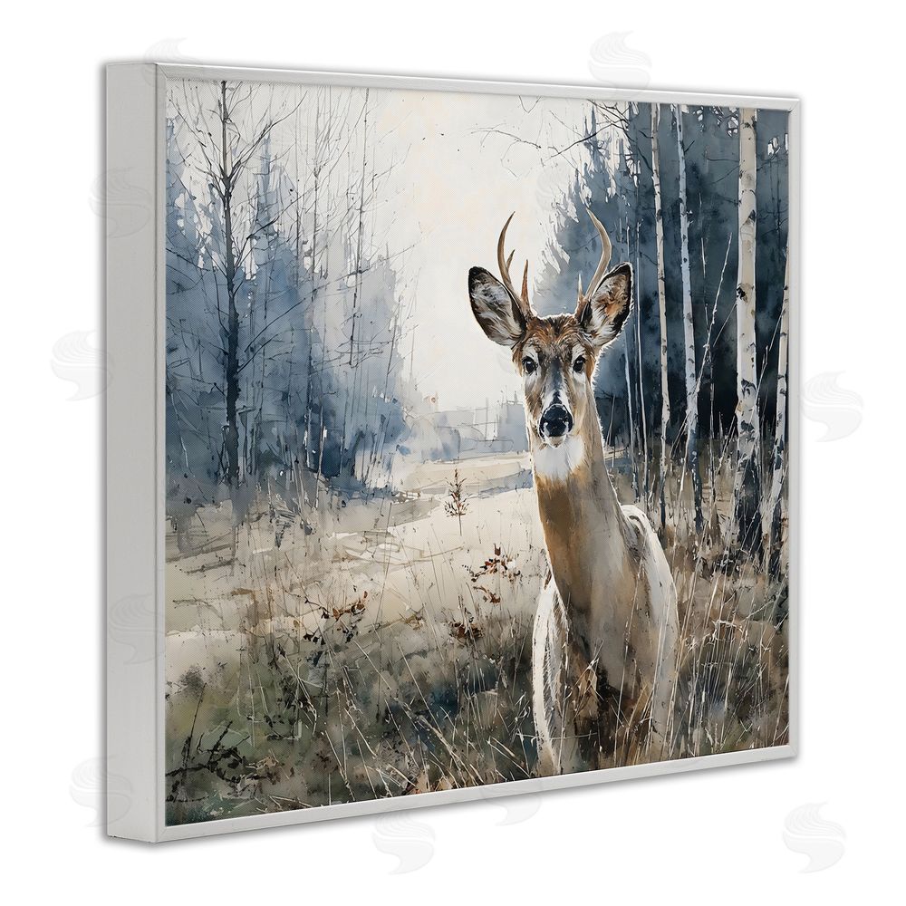 Franklyn Gregory Deer in Winter Wilderness White Framed Giclee Wall Art Print
