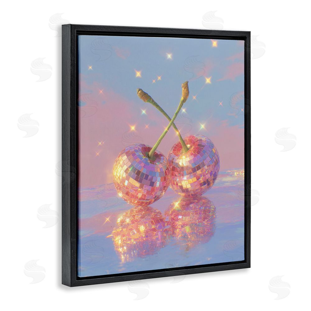 Ziwei Li Disco Cherry Reflection Black Floating Frame Canvas Wall Art Print