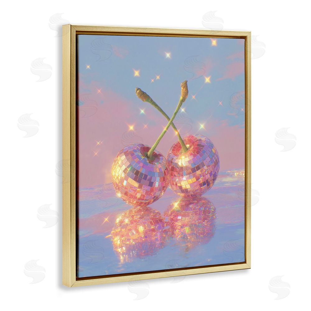 Ziwei Li Disco Cherry Reflection Gold Floating Frame Canvas Wall Art Print