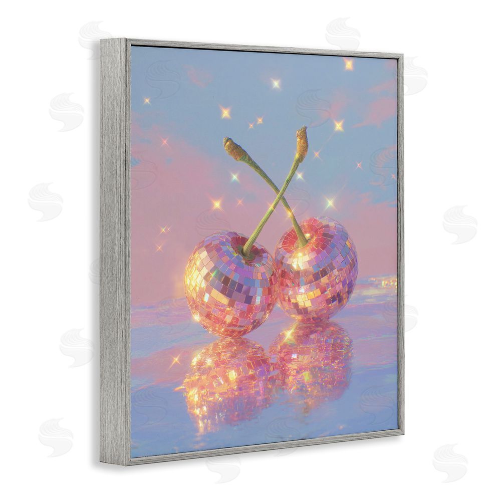 Ziwei Li Disco Cherry Reflection Gray Framed Giclee Print Wall Art